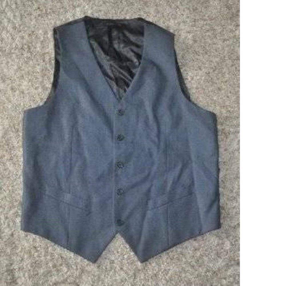 Mens Suit Vest Gray Large Plaid Pin Stripe Tailored Dress Formal 5 Button Axist